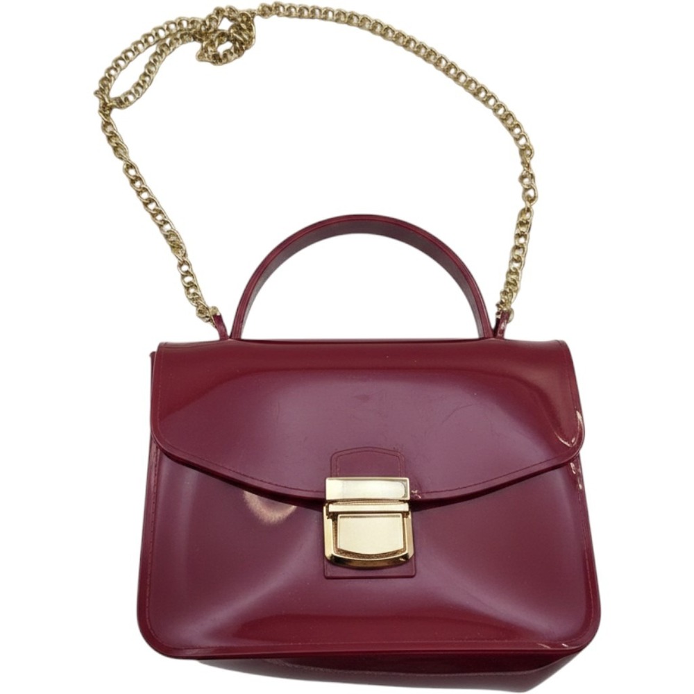Burgundy PVC Jelly Top Handle Bag Gold Chain Crossbody Satchel Dark Red O9